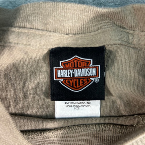 Harley Davidson Mens Graphic T Shirt Pin Up Girl Motorcycle Tan Size L - Picture 3 of 8